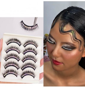 5 pair Thick bling gemstones false eyelashes for ballroom salsa latin dance performance Latin dance competition professional make up accessories
